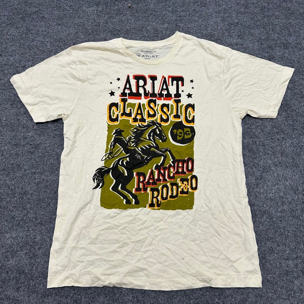 Ariat T-Shirt Womens Size L Cream Graphic Classic 93 Rancho Rodeo Boyfriend Fit